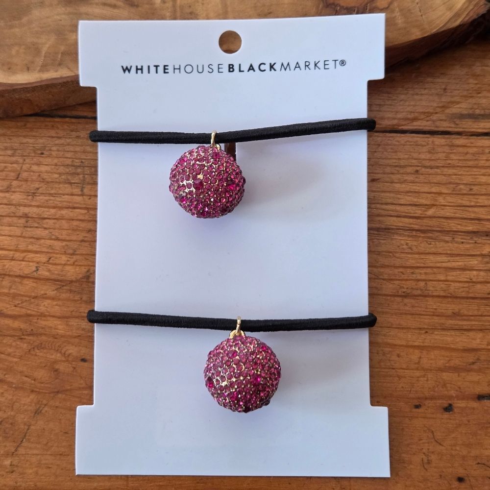 White House Black Market Round Fireball Crystal Embellished Hair Ties Pink 2 Set